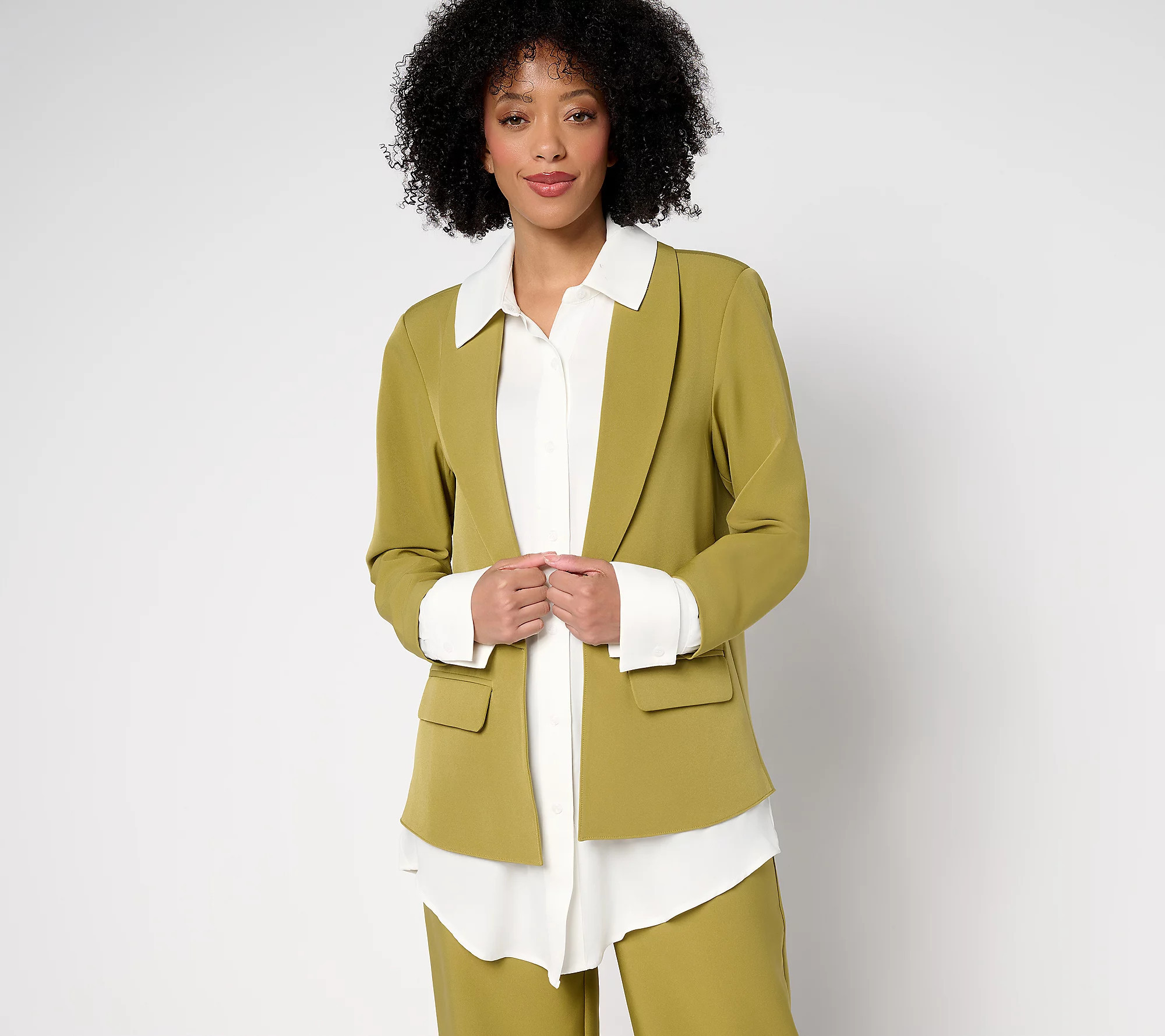 by Stacy London Crepe Blazer with Attached Shirt | QVC