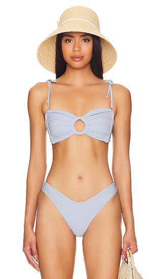 X Olivia Culpo Tori Ties Bandeau Bikini Top in Light Denim | Revolve Clothing (Global)