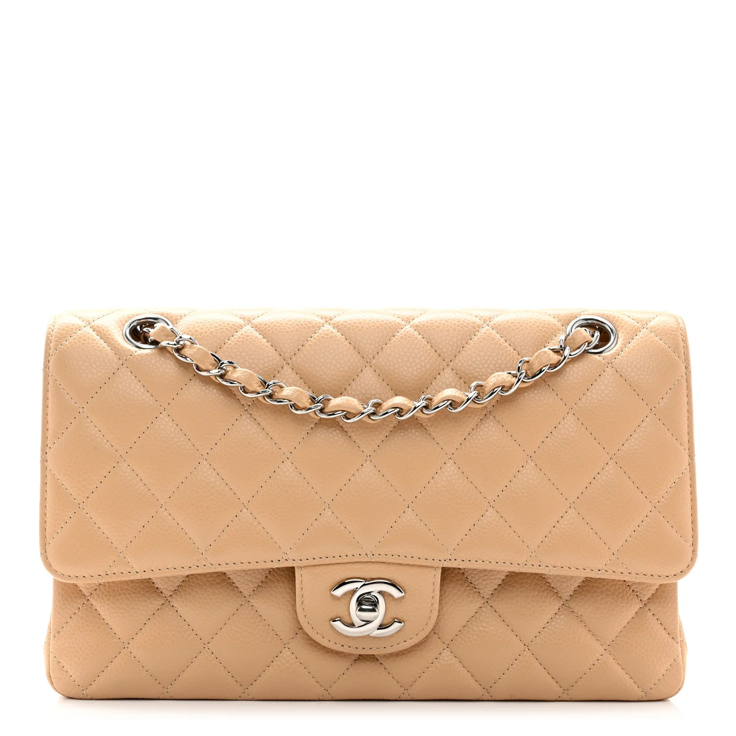 Caviar Quilted Medium Double Flap Beige | FASHIONPHILE (US)