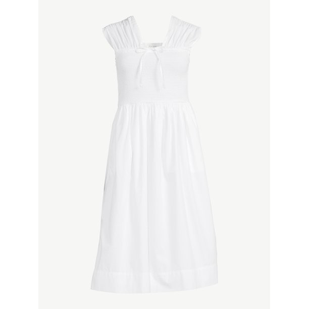 Free Assembly Women's Smocked Midi Dress with Cap Sleeves - Walmart.com | Walmart (US)
