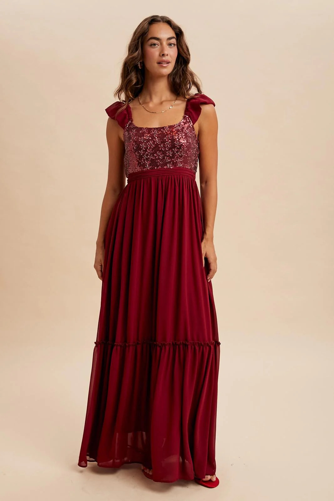 Burgundy Chiffon Sequin Bodice Maxi Dress | PinkBlush Maternity