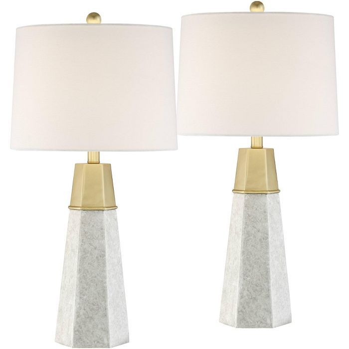 360 Lighting Modern Table Lamps Set of 2 Tapered Column Fabric Drum Shade for Living Room Bedroom... | Target