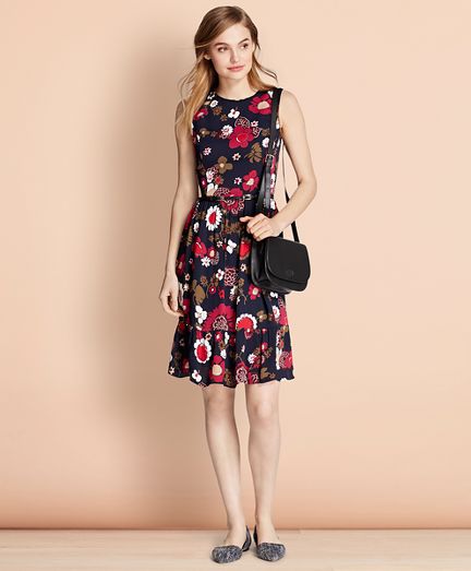 Floral-Print Crepe Dress | Brooks Brothers