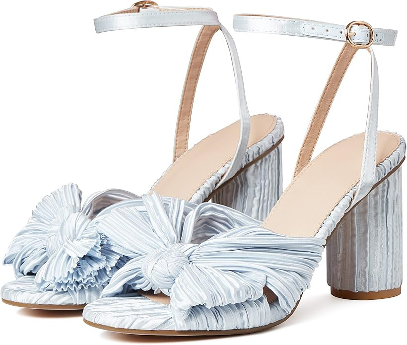 VOMIRA Bow Heels for Women Pleated Bowknot Heeled Sandals Summer Open Toe Ankle Buckle Strap Brid... | Amazon (US)