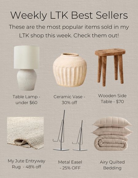 Weekly Bestsellers

Target Sale,  Walmart Home, Planter Pot, Viral Walmart, Side Table, Wood accent table, casaluna blanket, knit blanket, mcgee and co sale, jute rug, amazon jute rug, neutral decor, table lamp, ceramic vase, quince bedding 

#LTKFindsUnder50 #LTKFindsUnder100 #LTKHome