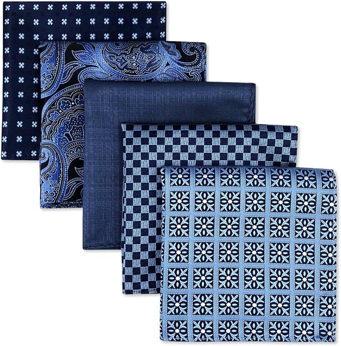 SHLAX&WING Assorted 5 Pieces Mens Silk Pocket Squares Handkerchiefs Set Lot | Amazon (US)