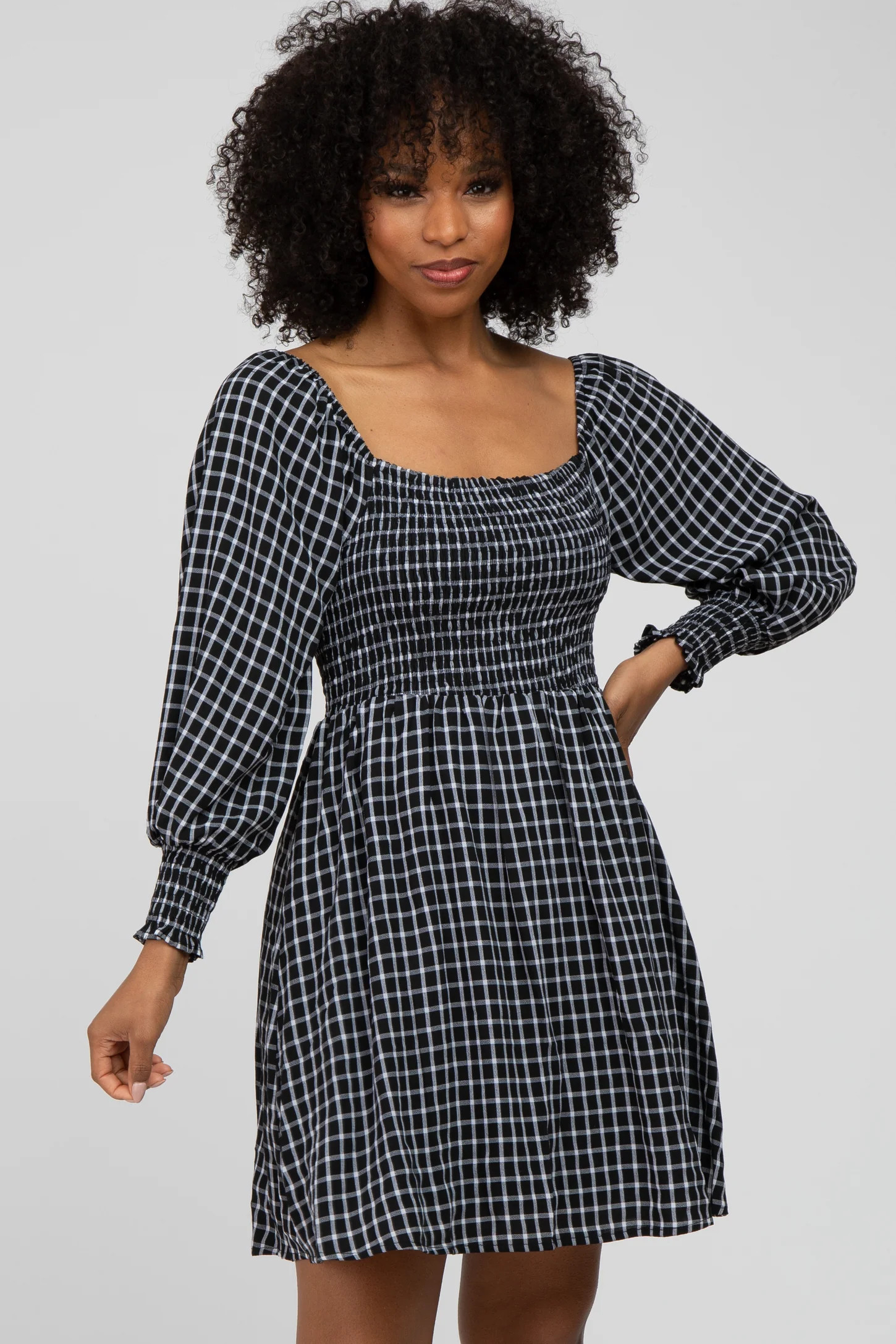 Black Plaid Smocked Dress | PinkBlush Maternity