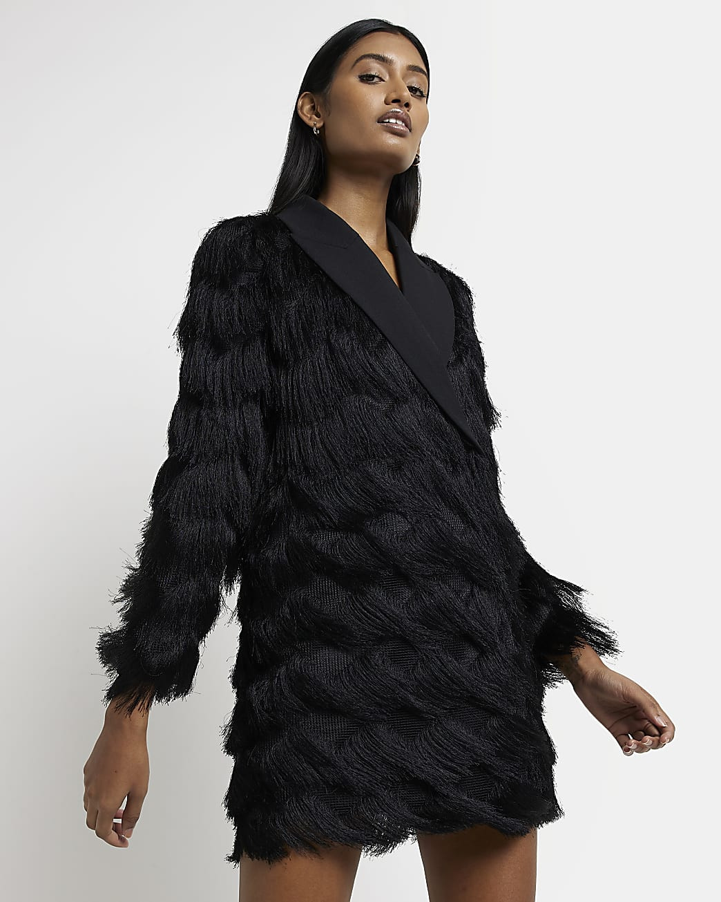 Black fringe blazer dress | River Island (UK & IE)