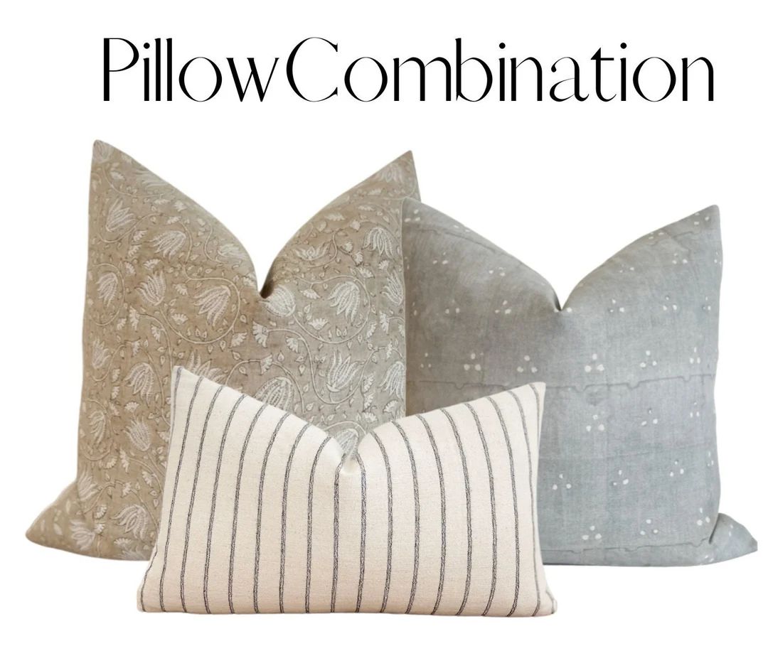 Hazel Pillow Combo  Designer Linen Pillow Cover Set of Three - Etsy | Etsy (US)