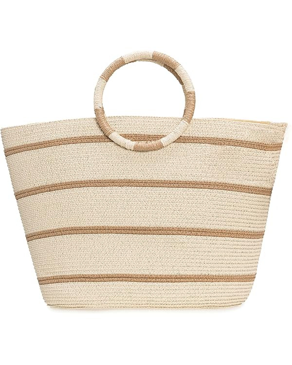 TOFUNTOY Beach Bags for Women Straw Tote Bag Summer Beach Bag Large Woven Straw Tote for Vacation... | Amazon (US)