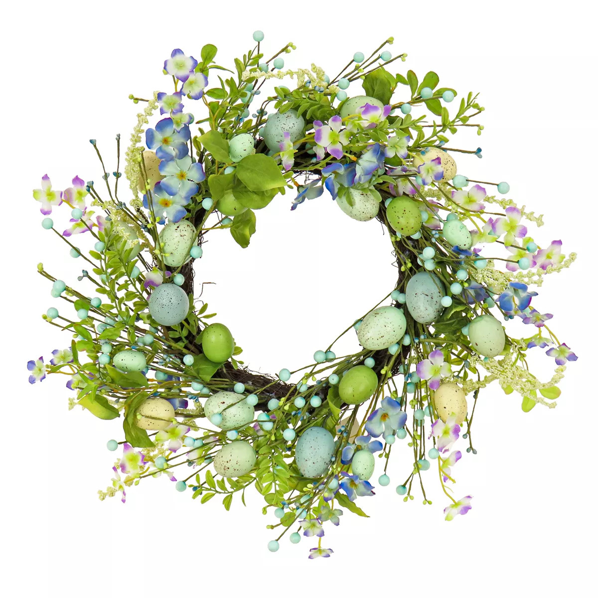 20" Artificial Blue Floral Spring Wreath with Pastel Eggs and Berries - National Tree Company | Target
