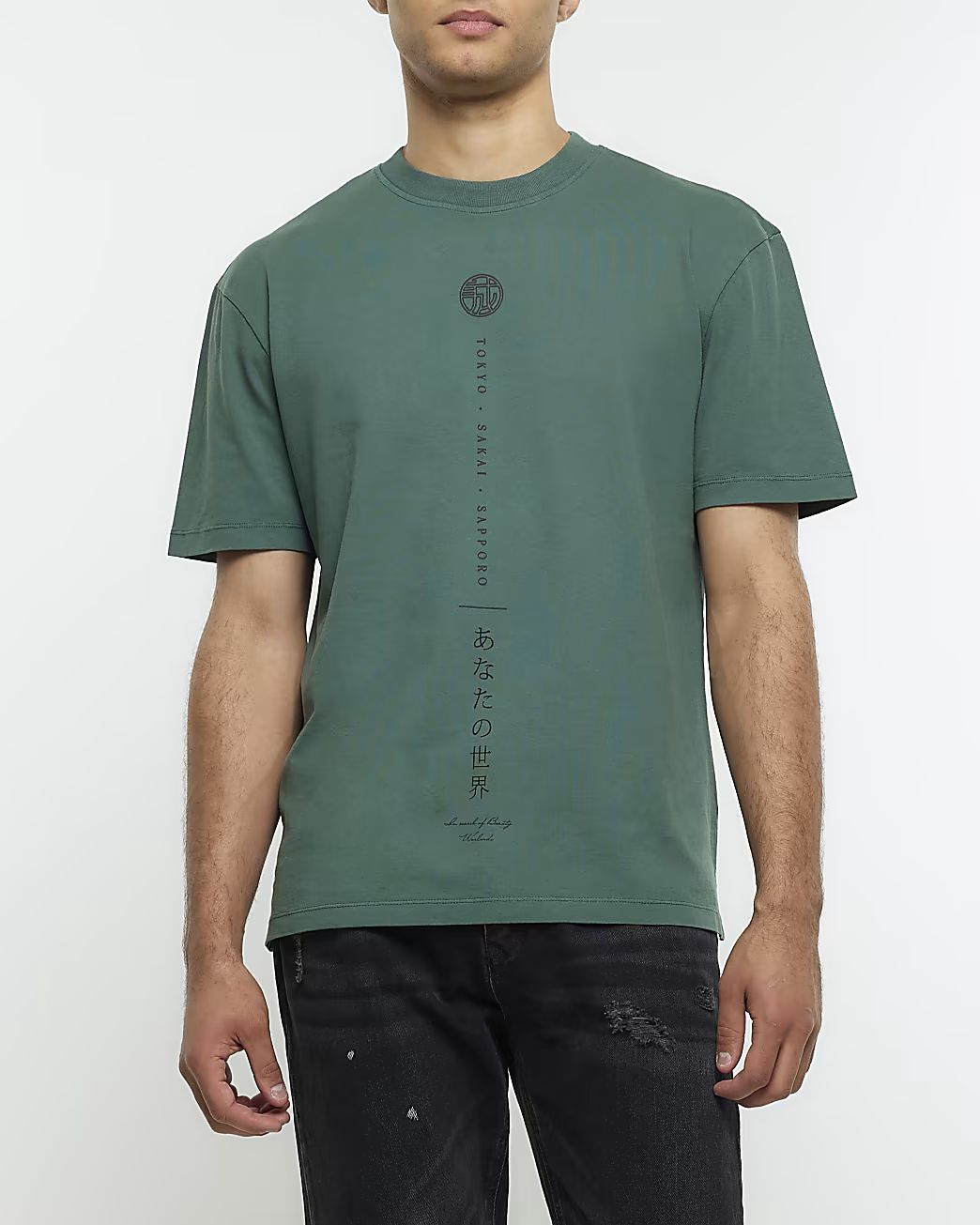 Green regular fit Japanese graphic t-shirt | River Island (UK & IE)