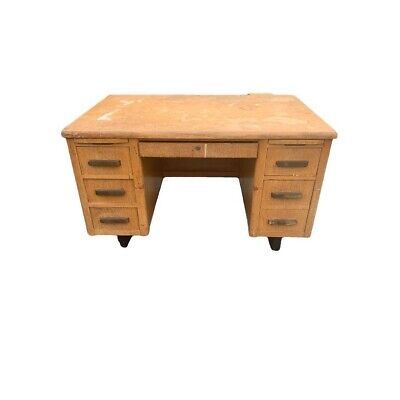 Vintage Oak Teacher Desk 49"l  x 32"d Salvage Condition Sturdy Drawers Steno Boa | eBay US