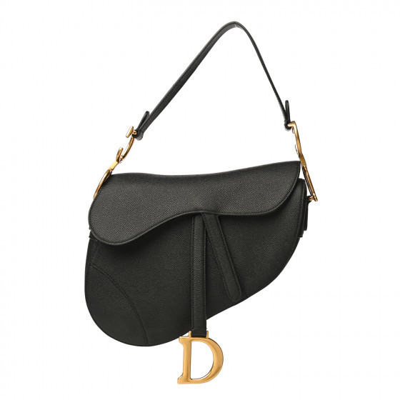 CHRISTIAN DIOR Grained Calfskin Mini Saddle Bag Black | FASHIONPHILE (US)