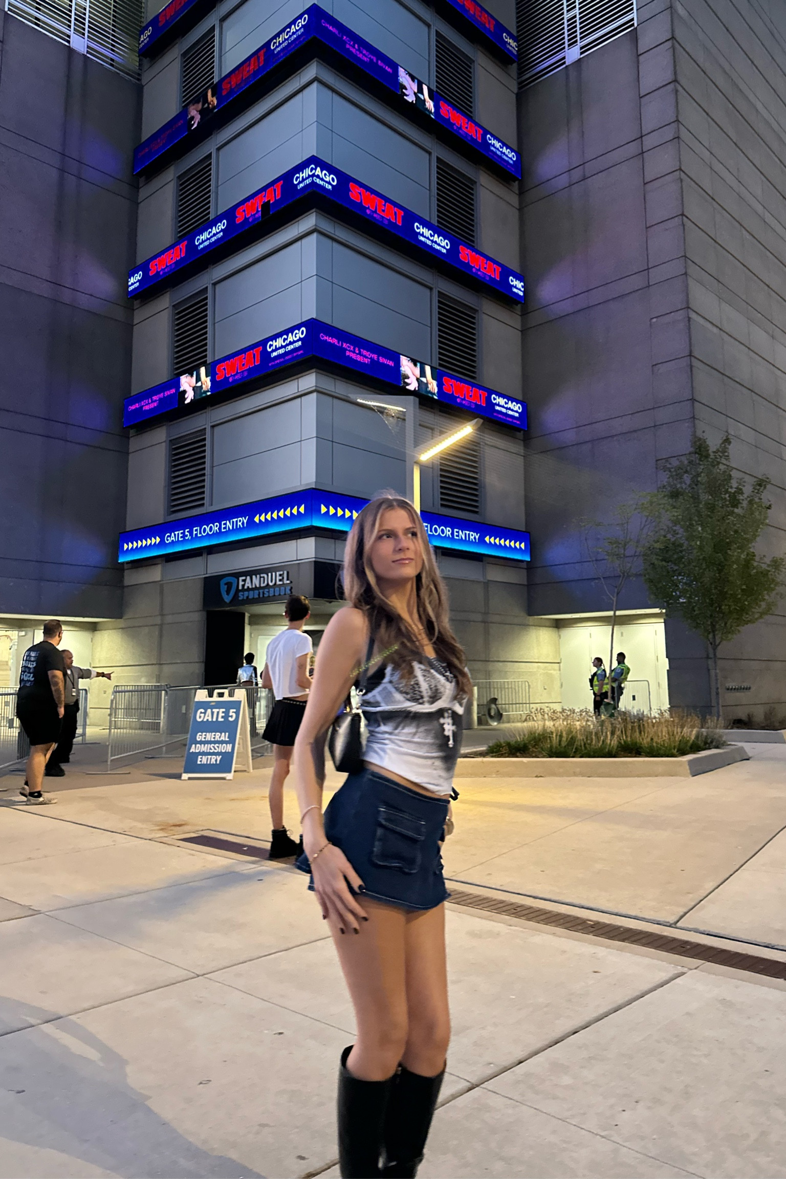 Concert outfit! Charlie XCX outfit, sweat tour outfit, Troye Sivan outfit, tall boots, knee high boots, denim mini skirt ✨ 💚 

#LTKStyleTip