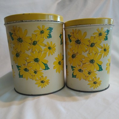Vintage 2 Yellow Green White Daisy Flower Metal Tin Storage Canisters | eBay US