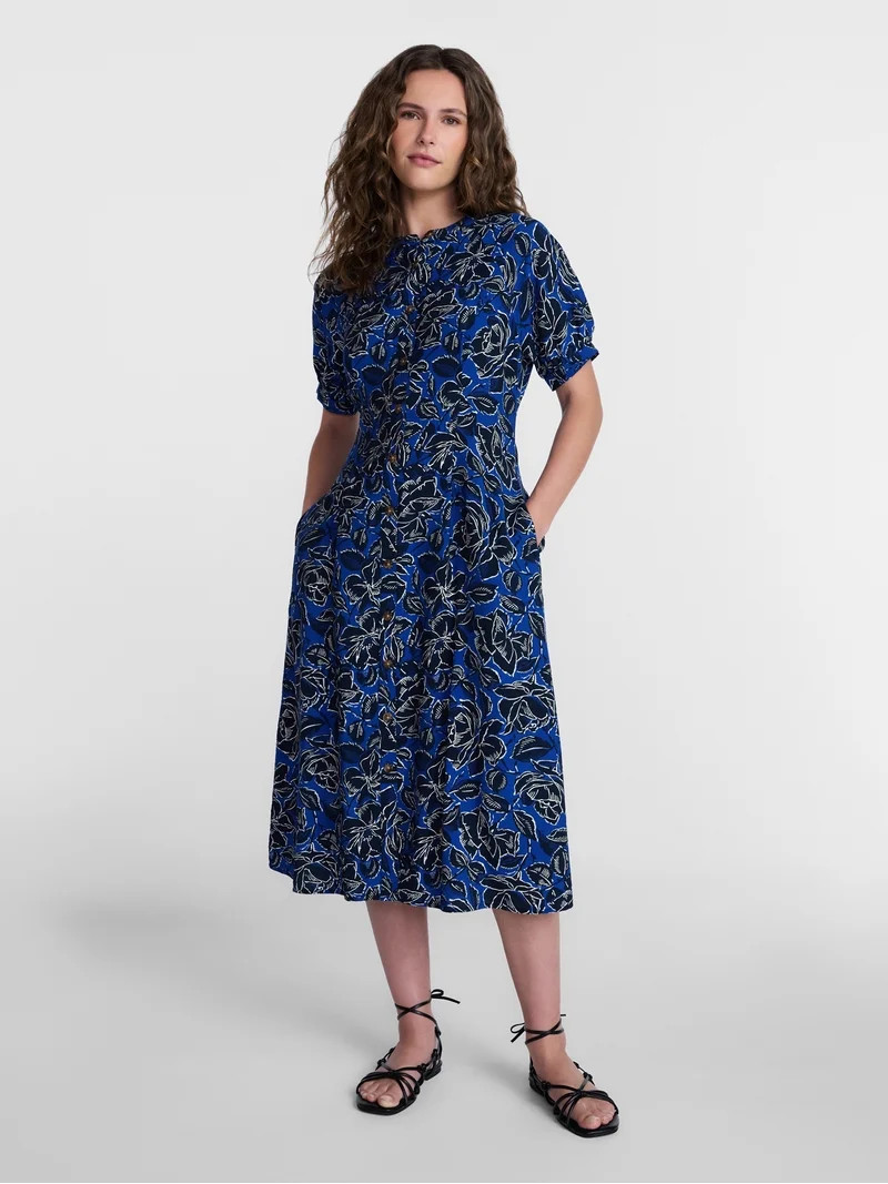 Time and Tru Women's Pleated Midi Shirtdress, Sizes XS-XXXL | Walmart (US)