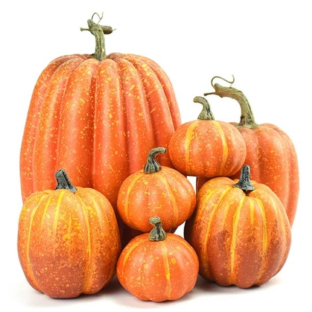 QILINXUAN  7 pcs Assorted Sizes Artificial Pumpkins Faux?Harvest Fake Pumpkins?for Fall Party Tha... | Walmart (US)