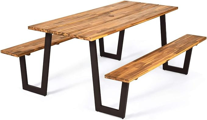 Giantex Picnic Table Bench Set with Umbrella Hole, Outdoor Dining Table Set, 70'' Acacia Wood Pic... | Amazon (US)