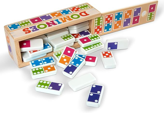 Melissa & Doug Dominoes Tabletop Game with 28 Colorful Tiles in Wooden Storage Box | Amazon (US)