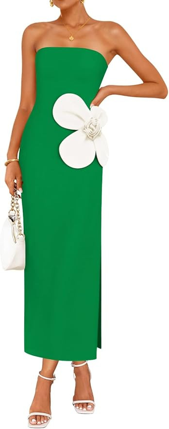 ZESICA Women's Summer Strapless Bodycon Maxi Dress 2025 Ribbed Knit Backless Floral Tube Cocktail... | Amazon (US)