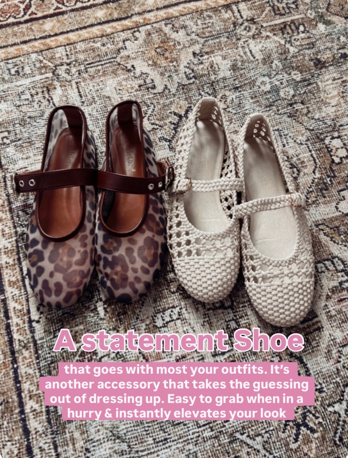 My favorite shoes that instantly elevate any outfit and go with most of my outfits!!

Work shoes / neutral flats / mary Jane flat / statement shoe / leopard flats / brown flats / neutral shoes / leopard print / working mom must have 