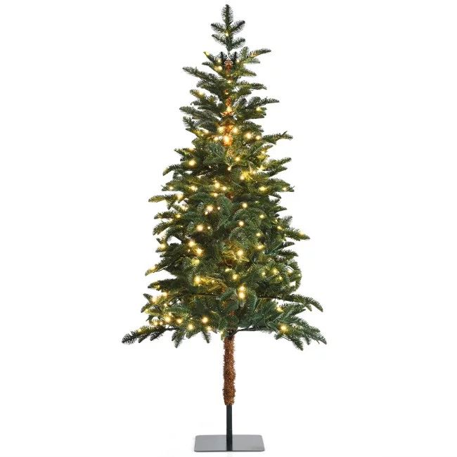 6 Feet Pre-Lit Artificial Hinged Pencil Christmas Tree with 250 Lights and Metal Stand - Walmart.... | Walmart (US)