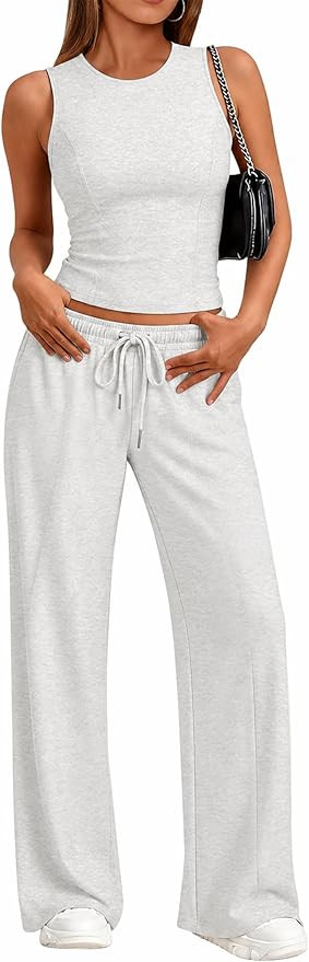 Lazysmile 2 Piece Sets for Women Summer Outfits Lounge Sets Sleeveless Tops Wide Legs Long Pants ... | Amazon (US)
