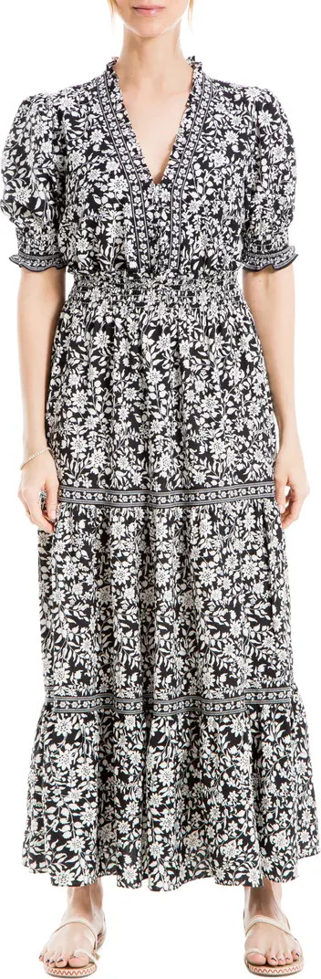 MAX STUDIO Floral Short Sleeve Tiered Maxi Dress | Nordstromrack | Nordstrom Rack