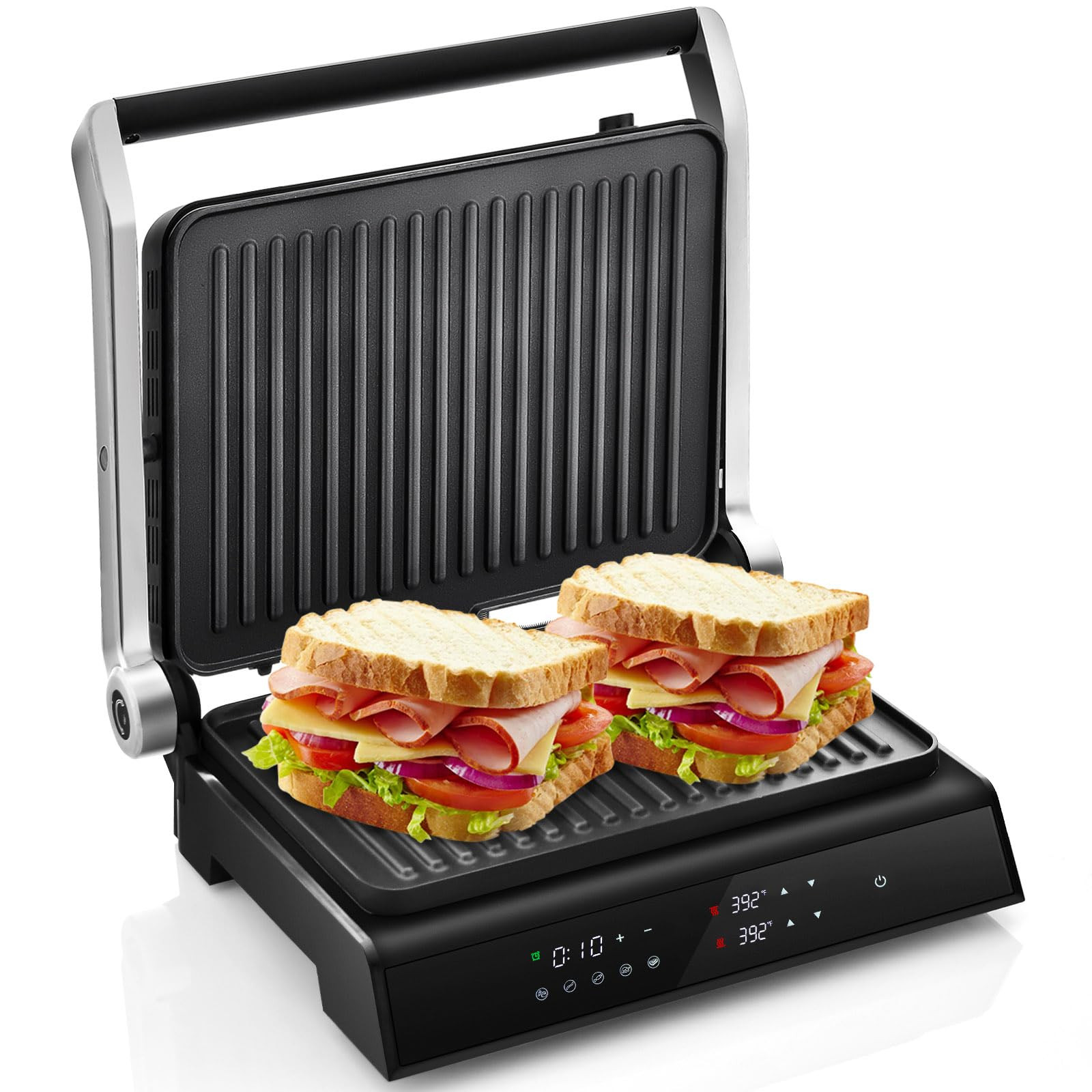 COSTWAY Electric Panini Press Grill, 1200W Gourmet Sandwich Maker w/Non-Stick Double Sided Plates... | Amazon (US)