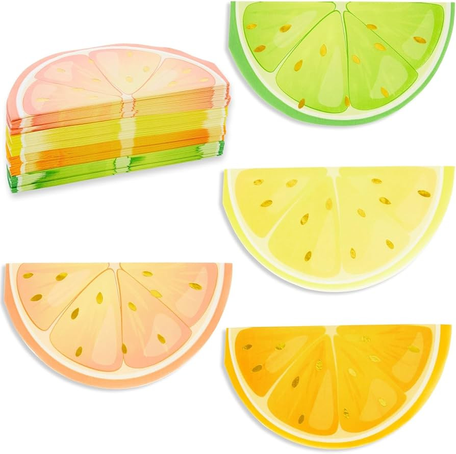 BLUE PANDA Citrus Fruit Birthday Party Decorations, Napkins with Gold Foil Details for Spring and... | Amazon (US)