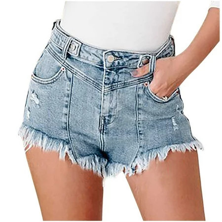 REALiKUN Women s Casual Mid Rise Denim Shorts Stretch Ripped Raw Hem Jean Shorts Blue XXL | Walmart (US)