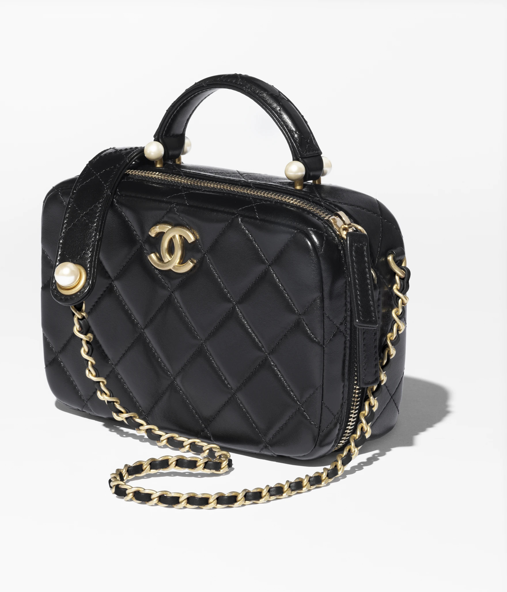 Shiny Lambskin, Imitation Pearls & Gold-Tone Metal Black | Chanel, Inc. (US)