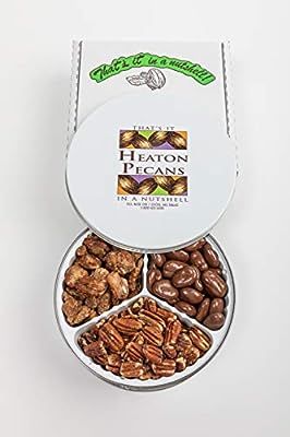 Heaton Pecans Three-Way Gift Tin - Oven Roasted/Salted Pecans, Praline Pecans, and Chocolate Cove... | Amazon (US)