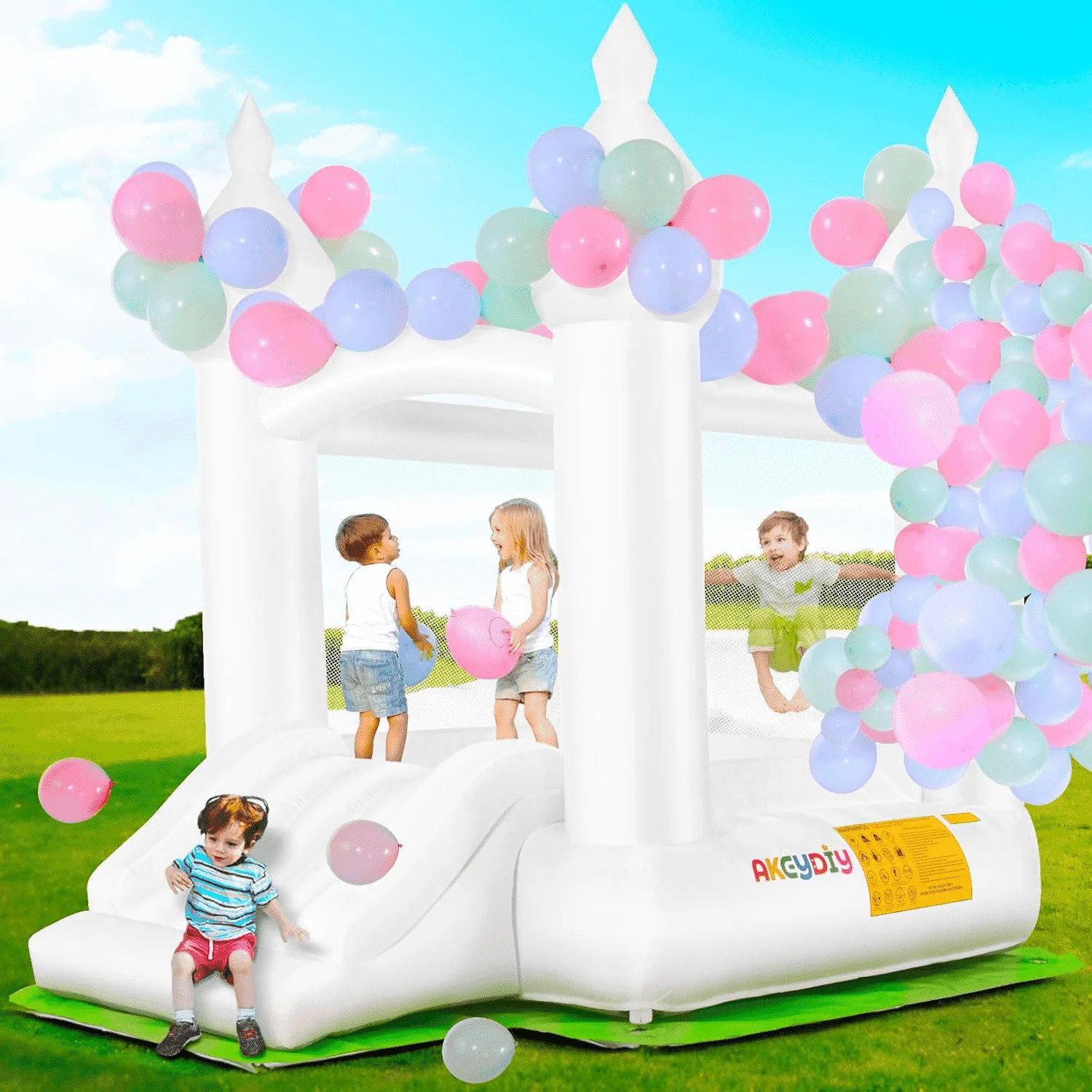 Adnoom Inflatable Bounce House for Kids 3~10, Bounce House with Slide, White Jumping Castle with ... | Walmart (US)