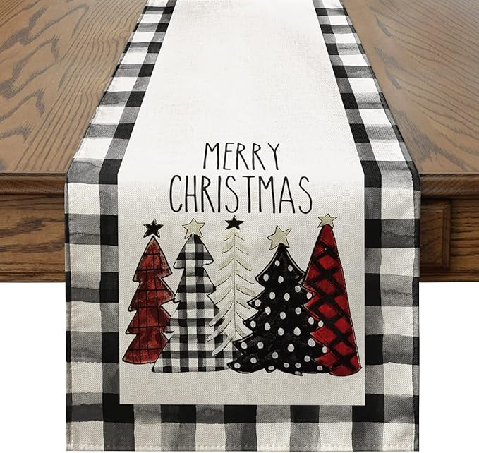 Artoid Mode Waterclor Buffalo Plaid Christmas Trees Merry Xmas Table Runner, Seasonal Winter Holi... | Amazon (US)