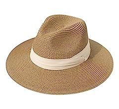 Lanzom Women Wide Brim Straw Panama Roll up Hat Fedora Beach Sun Hat UPF50+ | Amazon (US)