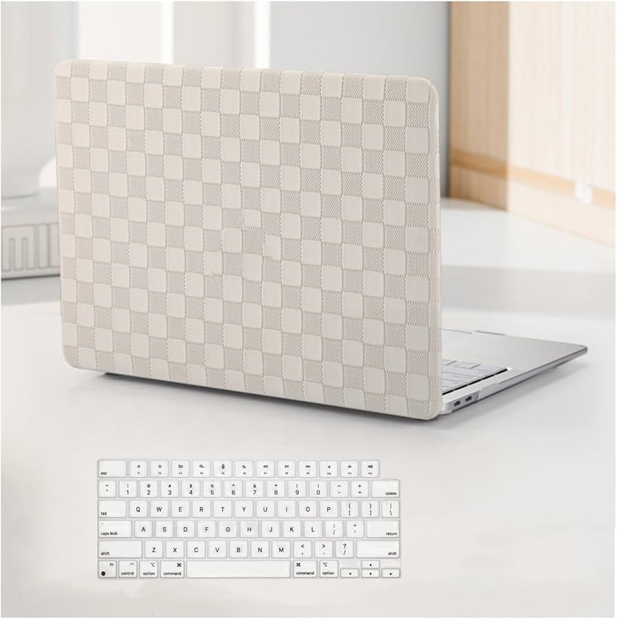 for MacBook Air 13.6 inch Case 2022-2025 M4 A3240 M3 A3113 M2 A2681, Checkered Textured Cream Lea... | Amazon (US)