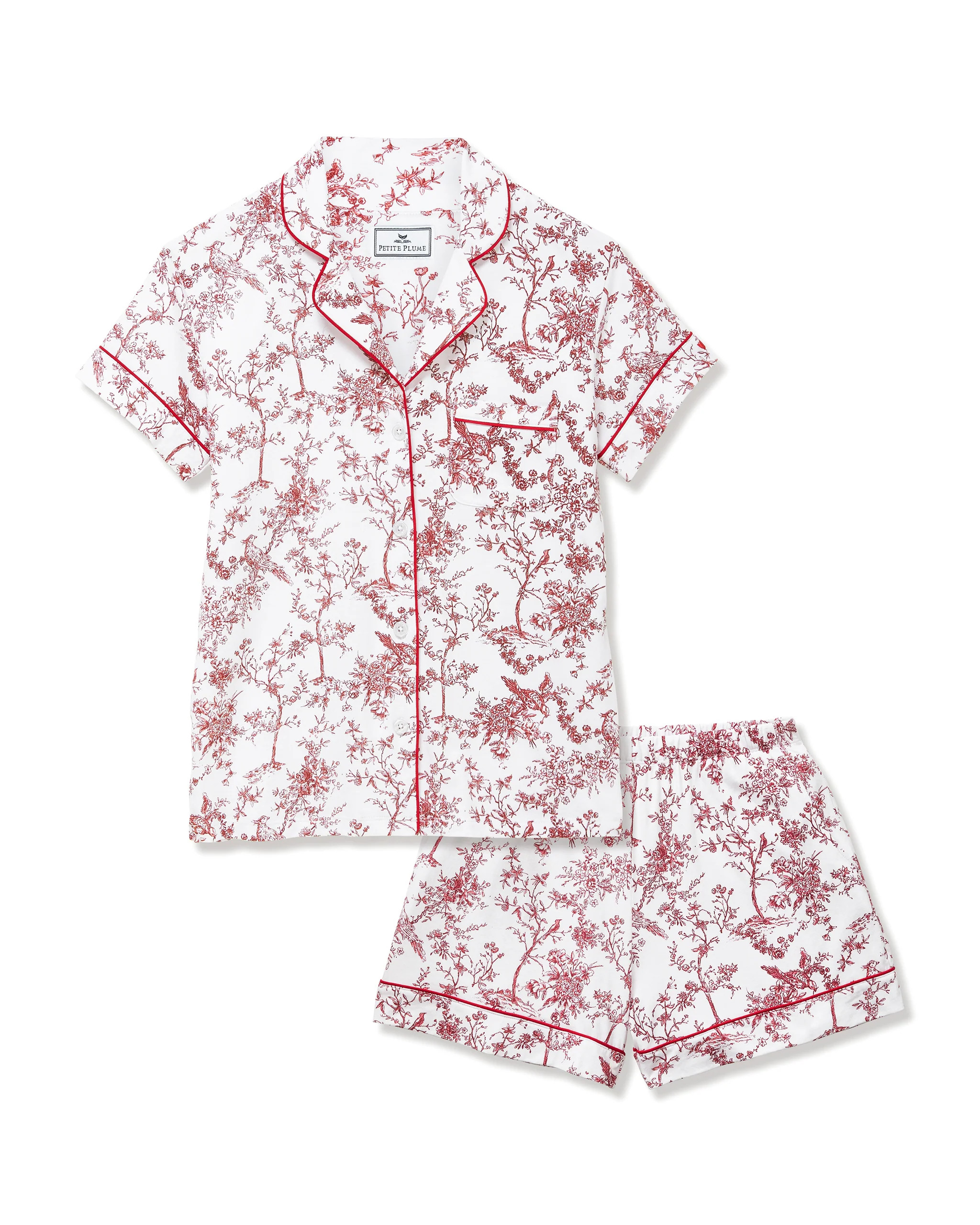Women's Pima Short Sleeve Short Set in Red Timeless Toile | Petite Plume