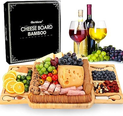 OurWarm Cheese Board and Knife Set, Bamboo Charcuterie Platter Board with Serving Tray for Wine, ... | Amazon (US)