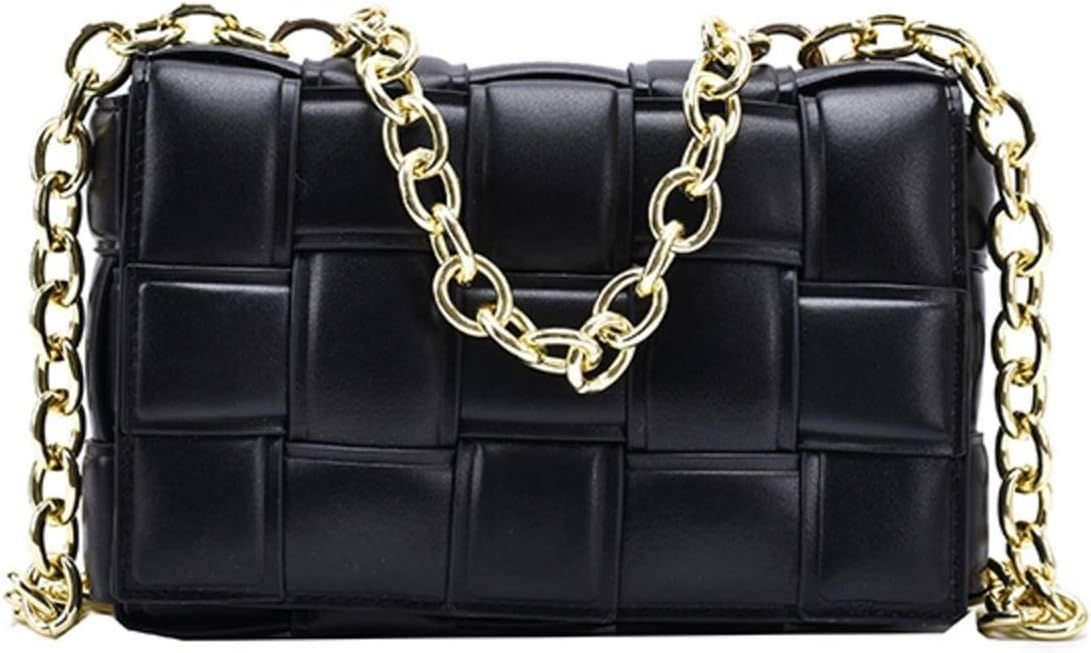 NC Ladies Messenger Woven Flap Bag, PU Leather Thick Chain Handbag Messenger Bag, Black | Amazon (US)