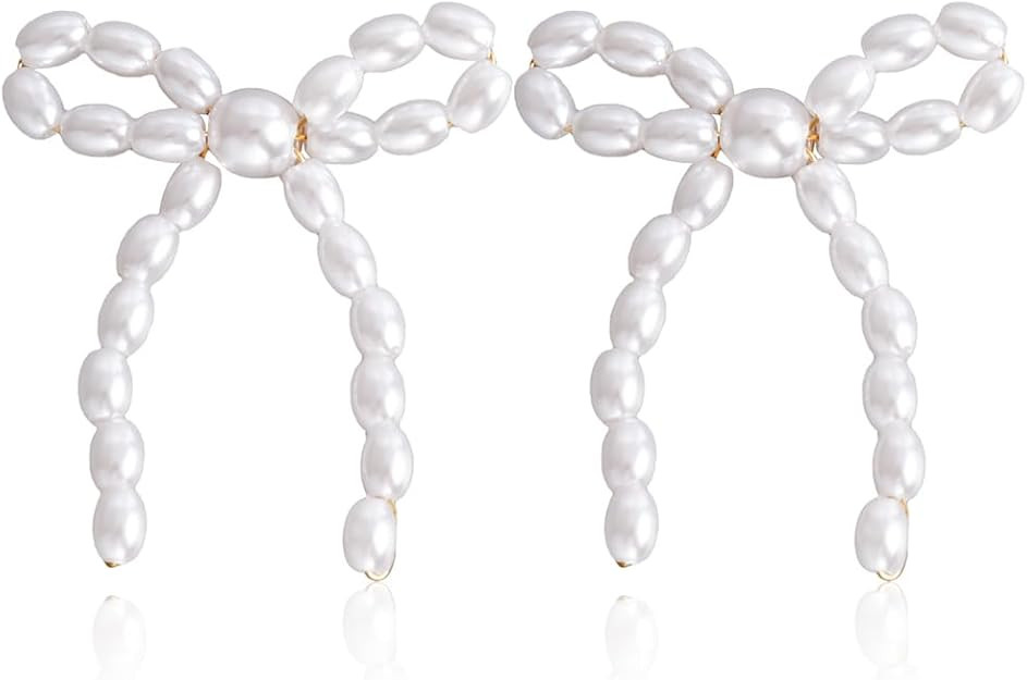 Pearl Bow Earrings for Women Pearl Drop Earrings Bow Knot Dangle Earrings Bow Stud Earrings Gifts | Amazon (US)