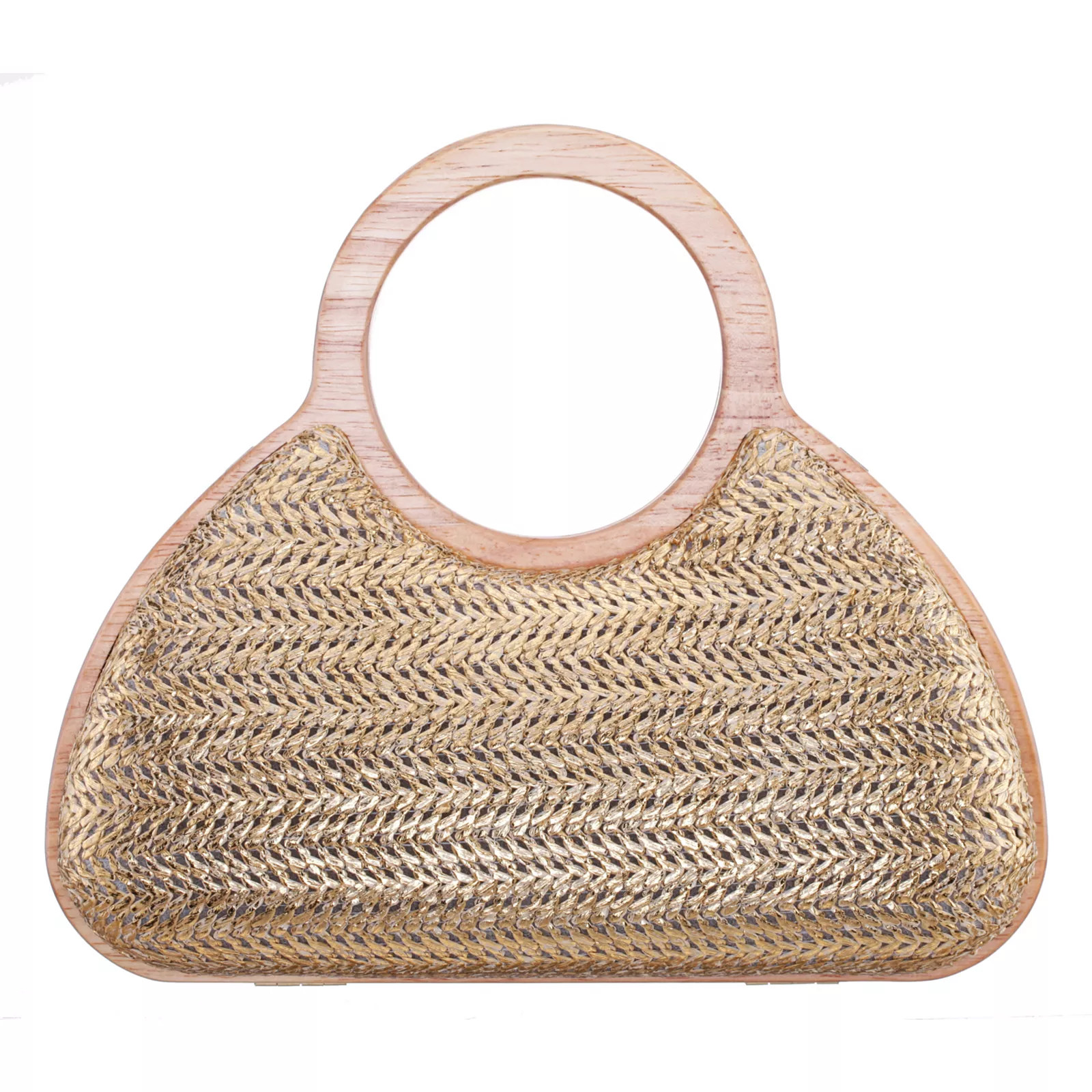 N by Nina Wooden Framed Metallic Straw Clutch Bag, Gold | Kohl's