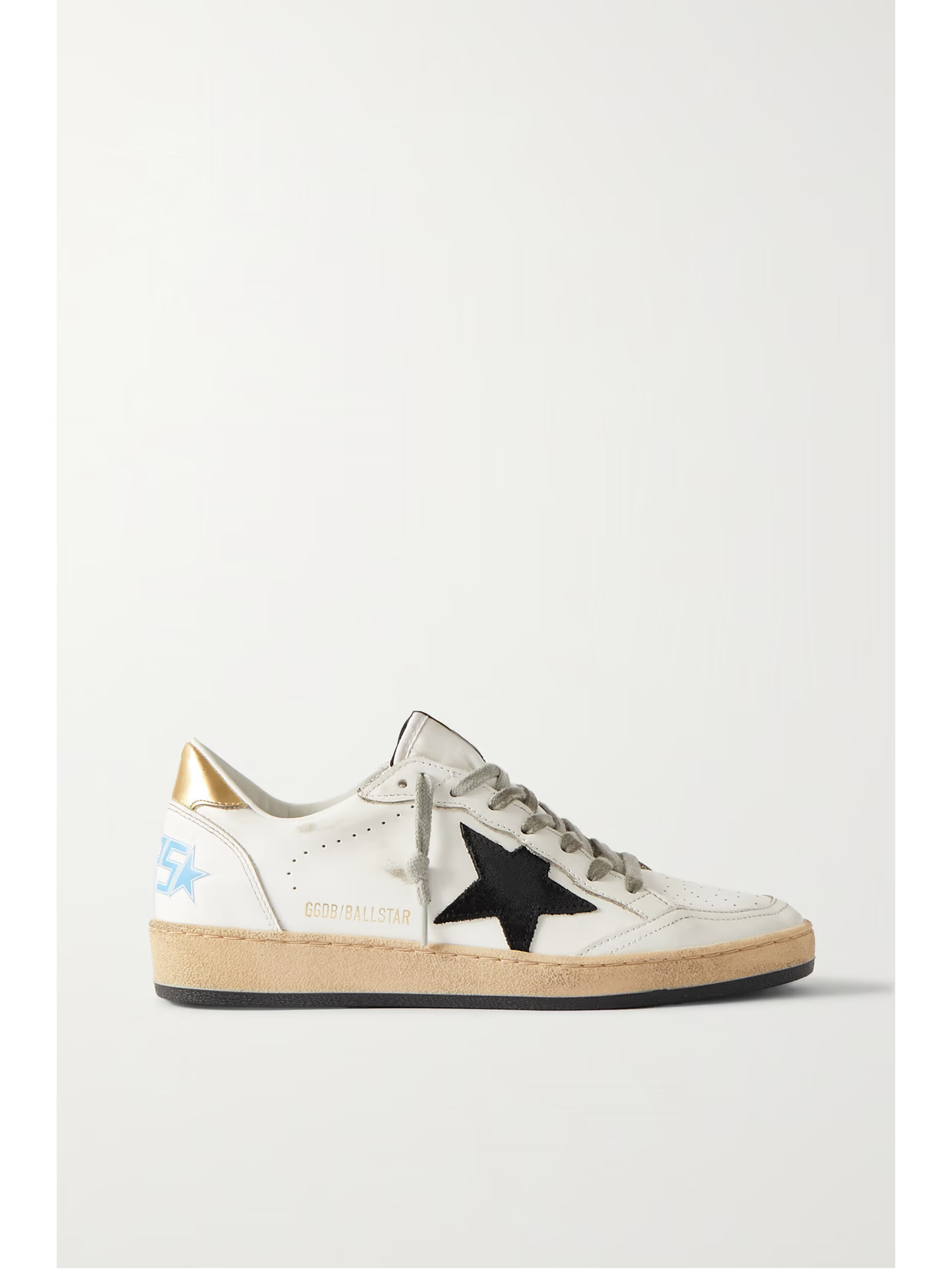 Golden Goose - Ball Star Distressed Suede-trimmed Leather Sneakers - White | NET-A-PORTER (US)