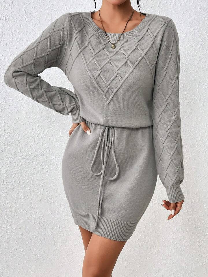 SHEIN Essnce Vestido De Suéter Gris Con Cinturón En La Cintura | SHEIN
