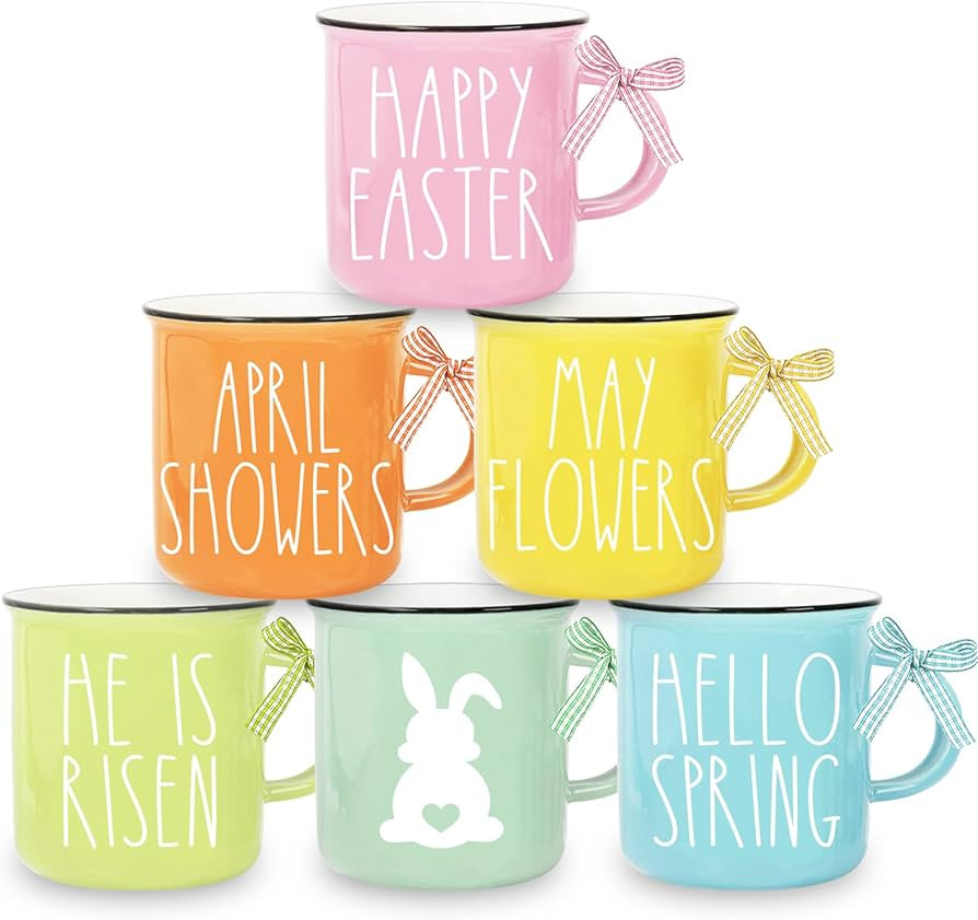 Whaline 6Pcs Spring Easter Mini Coffee Mug with Ribbon Colorful Bunny Ceramic Mini Drinking Mug H... | Amazon (US)