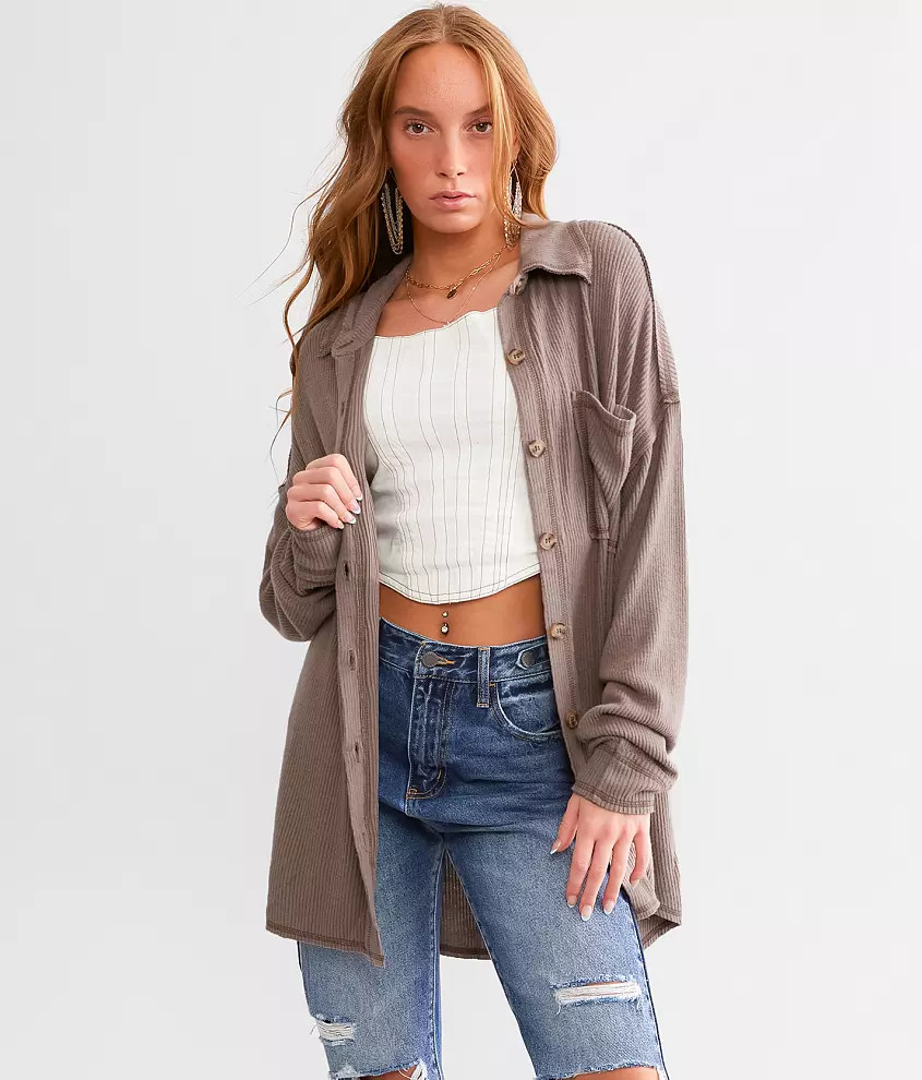 Brushed Rib Knit Oversized Boyfriend Shirt | Buckle