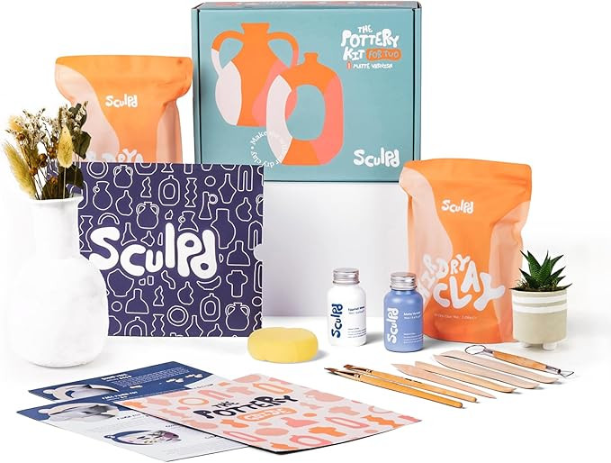 Sculpd Pottery Starter Kit - Complete Air Dry Clay Beginner Set for 2 Adults: Includes Sculpting ... | Amazon (US)