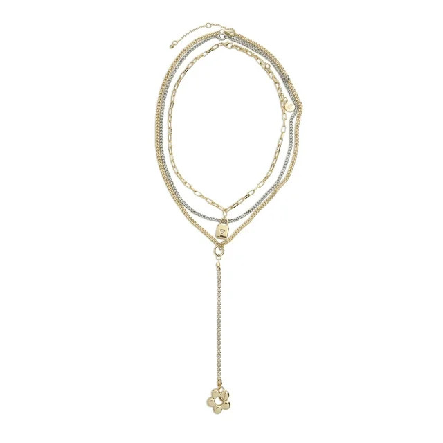Madden NYC Women's Two Tone Lock & Puffy Flower Necklace Set | Walmart (US)