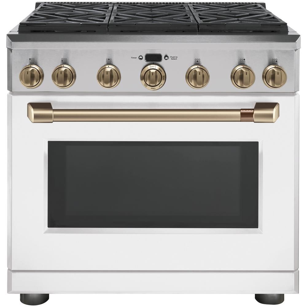 36 in. 6.2 cu. ft. Gas Range with Self-Cleaning Convection Oven in Matte White, Fingerprint Resis... | The Home Depot